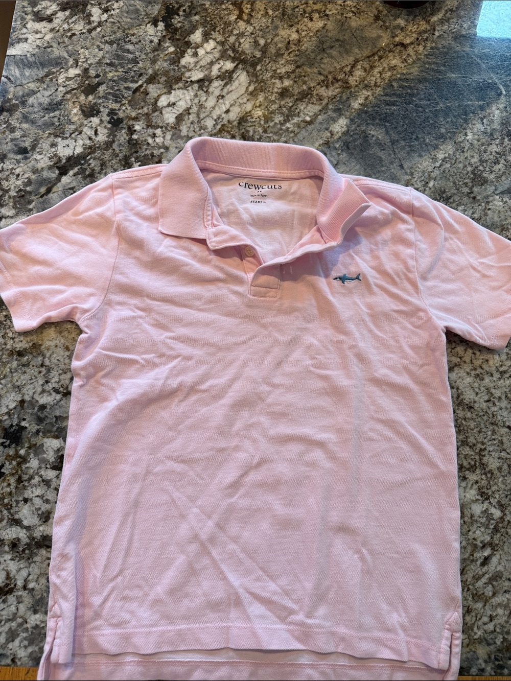 Crewcuts Light Pink Polo with Shark Embroidery